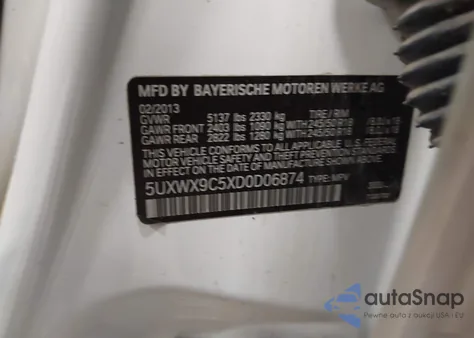 2013 BMW X3 xDrive28I z USA, uszkodzony, nr VIN 5UXWX9C5XD0D06874